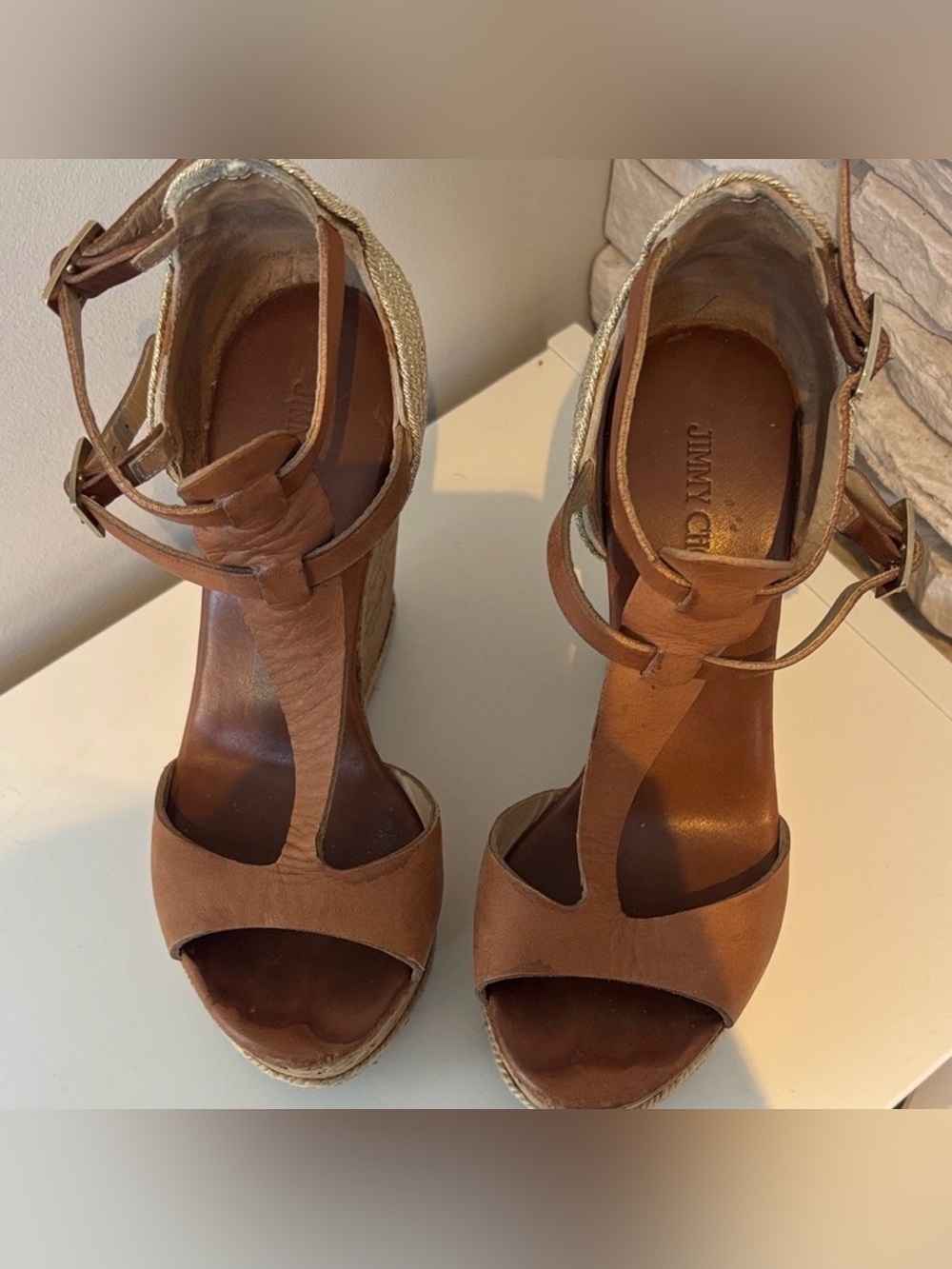 Jimmy Choo | Size 36.5 | Brown Leather & Cork Preya Wedge Sandals - Picture 6 of 10